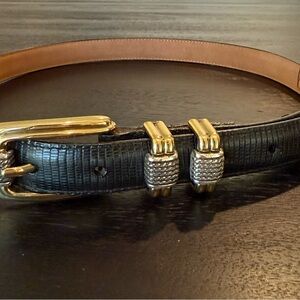 Brighton Women Black Two Toned Metal Croc Embossed Western Belt M/L